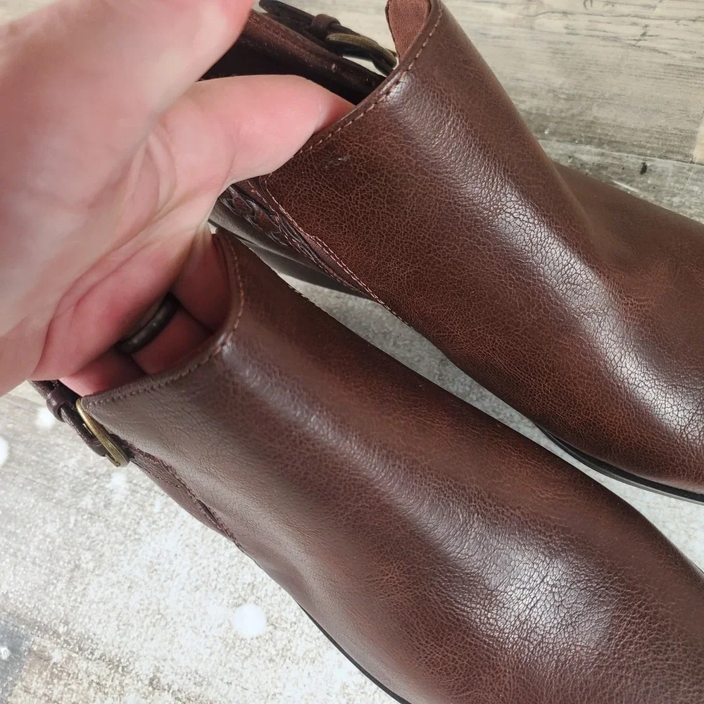 Baretraps Palmer Women Ankle Bootie Sz 11 M Brush Brown Leather Buckle Round Toe